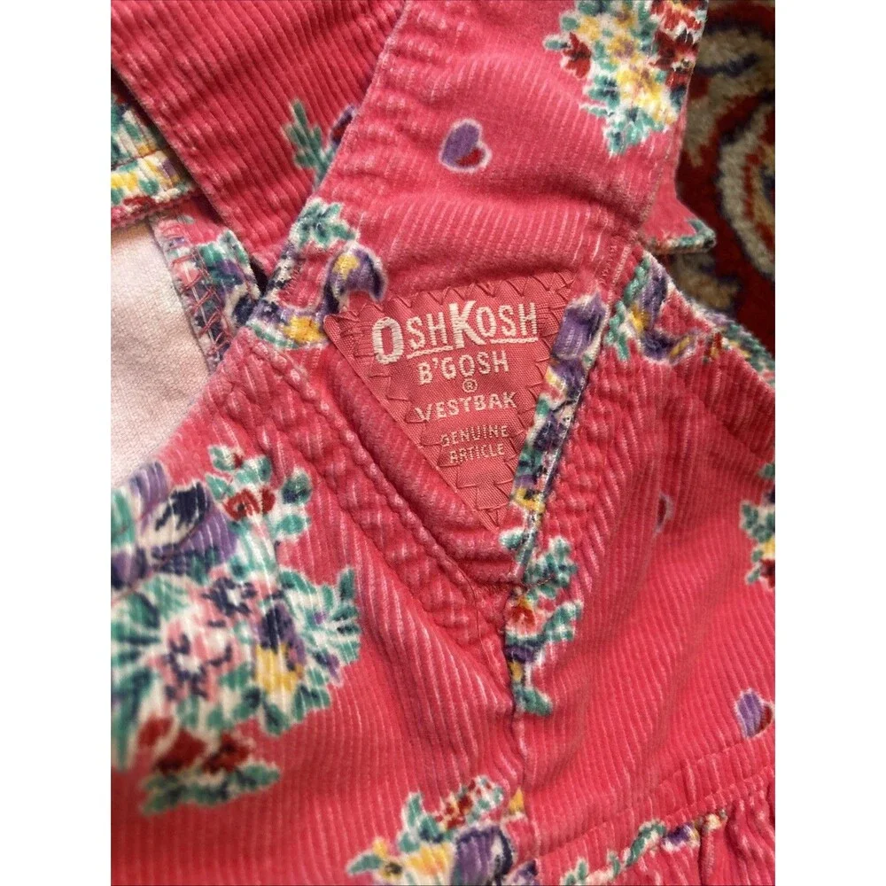Vintage 80/90s Floral Oshkosh Vestbak Overalls Corduroy Pink Made In USA 3T